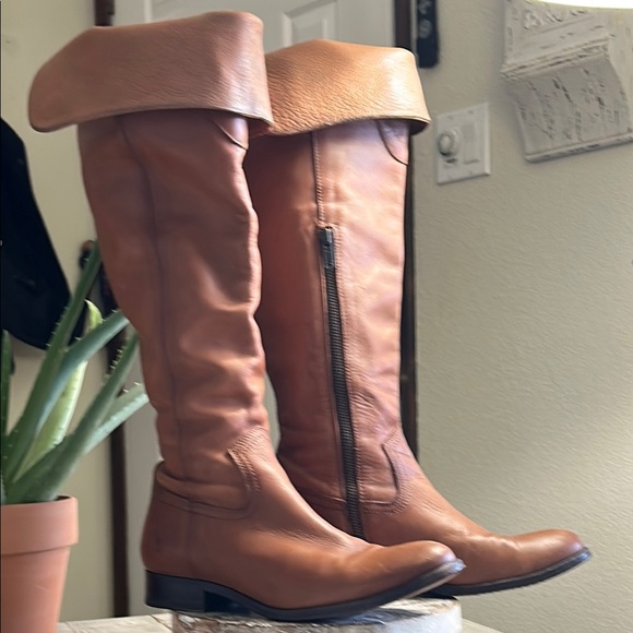 FRYE WESTERN LEATHER OVER THE KNEE COGNAC IS THE COLOR BOOTS SIZE 71/2 - Picture 1 of 12